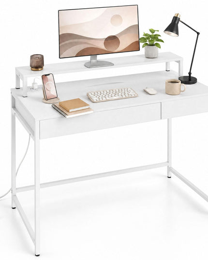 GIANTEX Computer Office Desk with Power Outlets & Removable Monitor Shelf