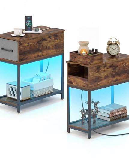 Table d'appoint étroite Giantex avec station de charge