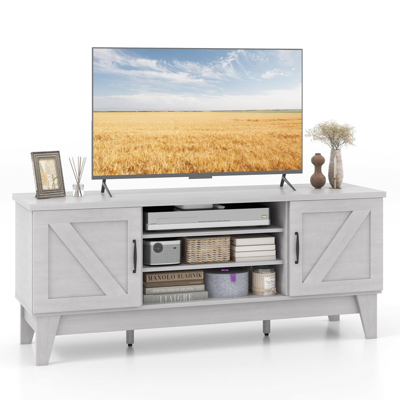 Giantex TV Stand for TVs Up to 65 Inches, 59” Entertainment Center with 2 Barn Door Cabinets, 4 Adjustable Shelves