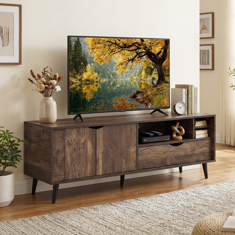 Meuble TV Giantex pour téléviseurs jusqu'à 65 pouces, meuble de divertissement rustique
