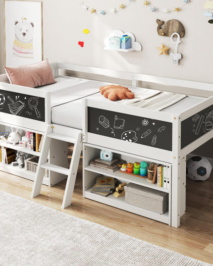 Giantex Low Loft Bed Twin Size, Wooden Loft Bed with Ladder & Blackboard