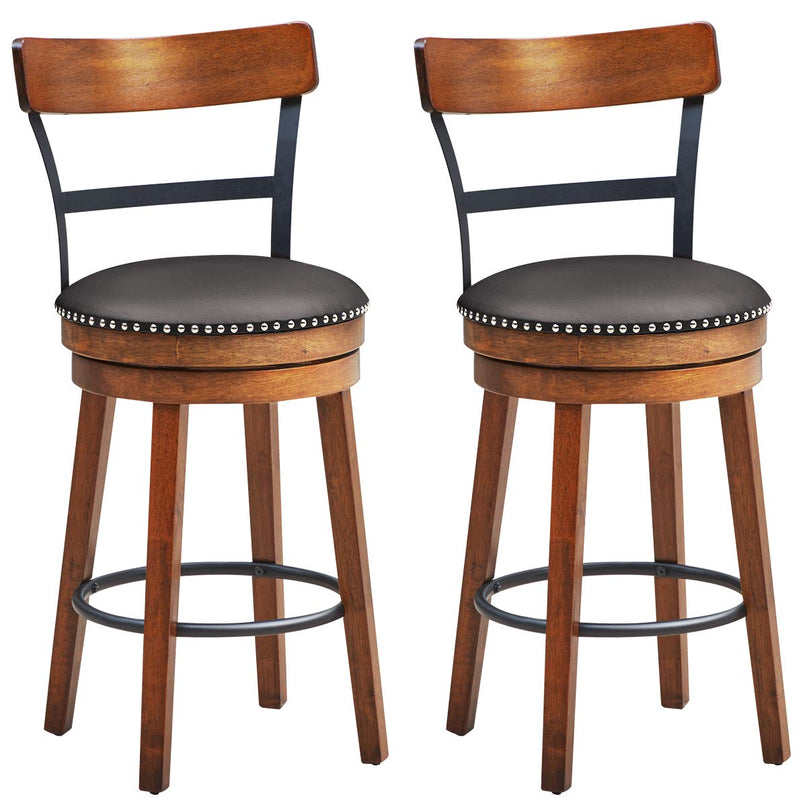 360-Degree Swivel Stools with Leather Padded Seat, Single Slat Ladder Back & Solid Rubber Wood Legs