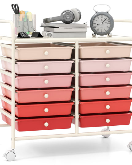 12 Drawers Rolling Cart for Office School Supplies - 25” x 15” x 24.5”