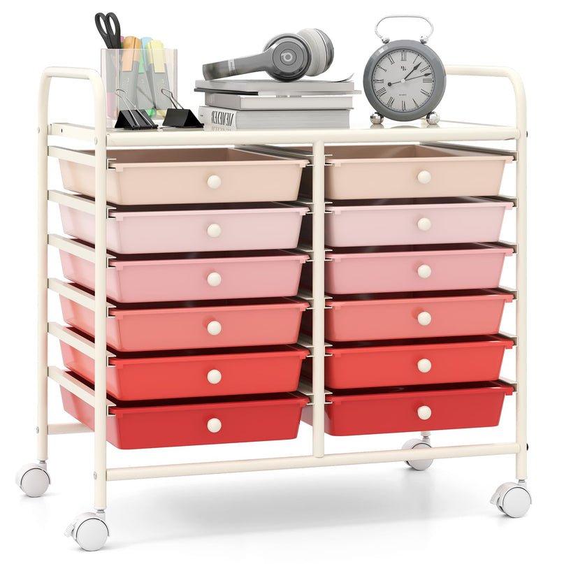 12 Drawers Rolling Cart for Office School Supplies - 25” x 15” x 24.5”
