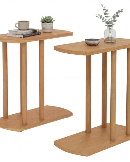 Giantex Table d'appoint en teck en C étroite à 2 niveaux pour canapé (1/2)