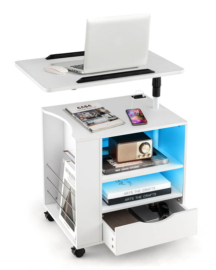 Nightstand with Charging Station and LED Lights - Giantex