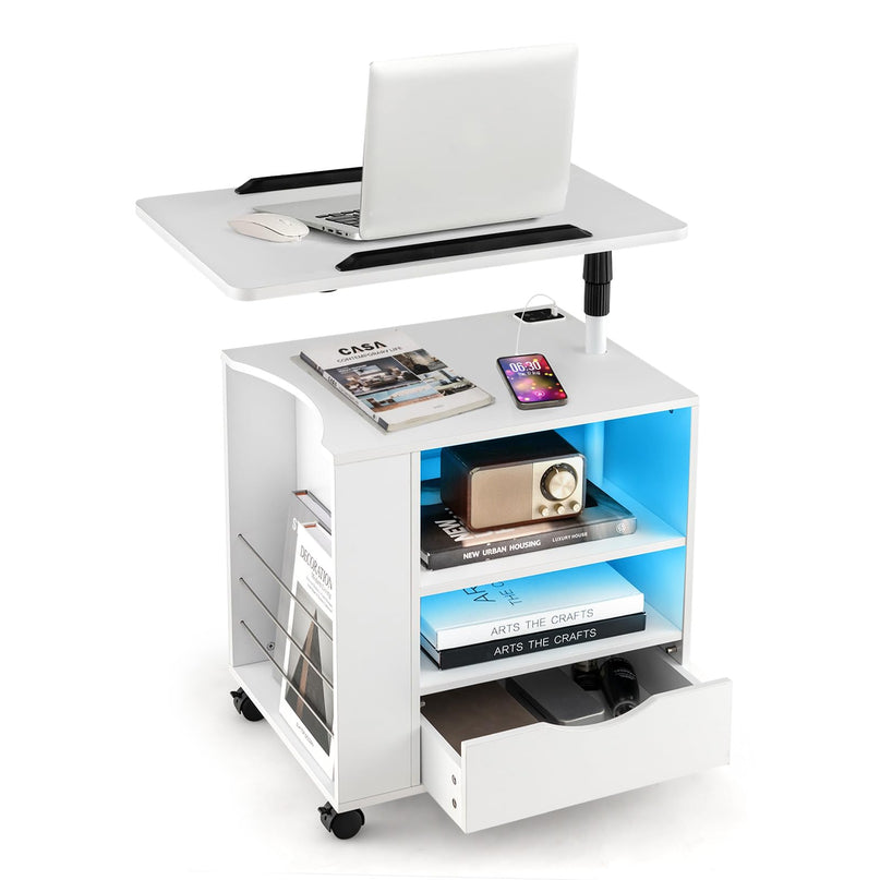 Nightstand with Charging Station and LED Lights - Giantex