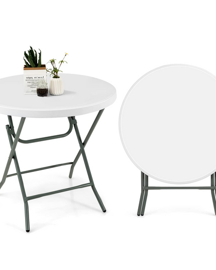 Giantex 32 Inches Round Folding Table, Portable Plastic Card Table with Thickened HDPE Tabletop and Sturdy Metal Frame, White