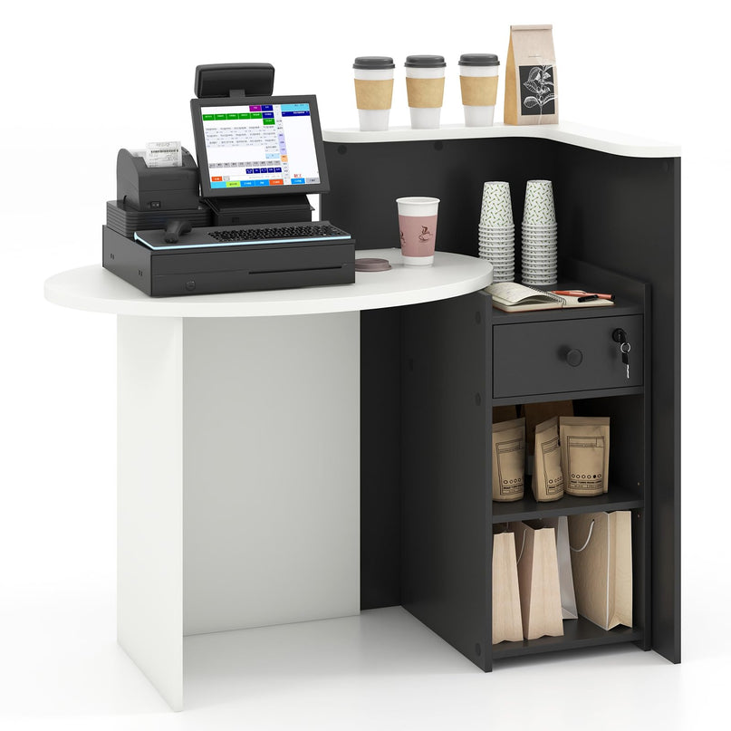 Giantex Front Counter Desk with Lockable Drawer for Office Beauty Salon