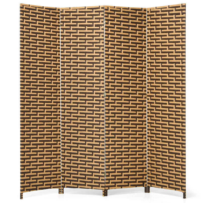 Giantex 6 Ft 4 Panel Handmade Rattan Room Divider Wood Folding Screen