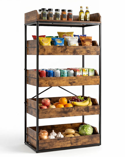 Giantex 5-Tier Food Storage Basket with 4 Pull-out Drawers & X-Shaped Metal Frame