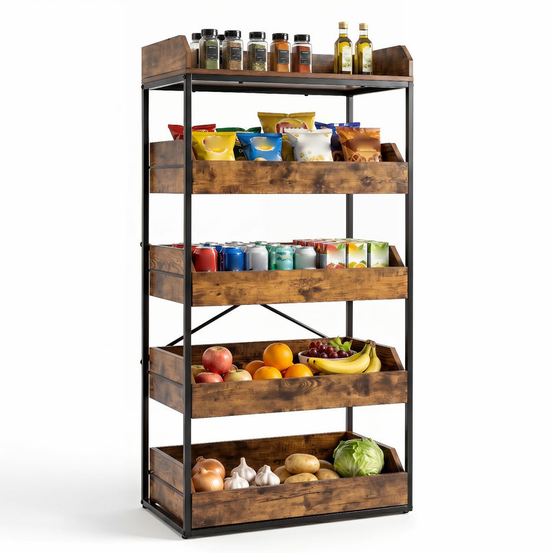 Giantex 5-Tier Food Storage Basket with 4 Pull-out Drawers & X-Shaped Metal Frame