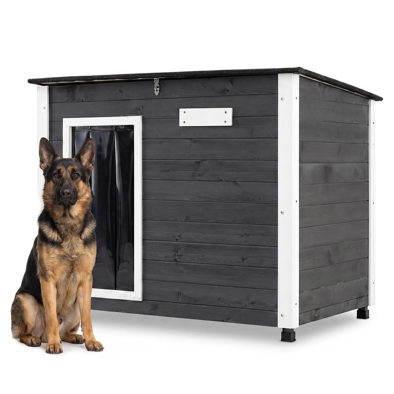 Giantex 34"/42.5" LWooden Dog House with Openable Asphalt Roof