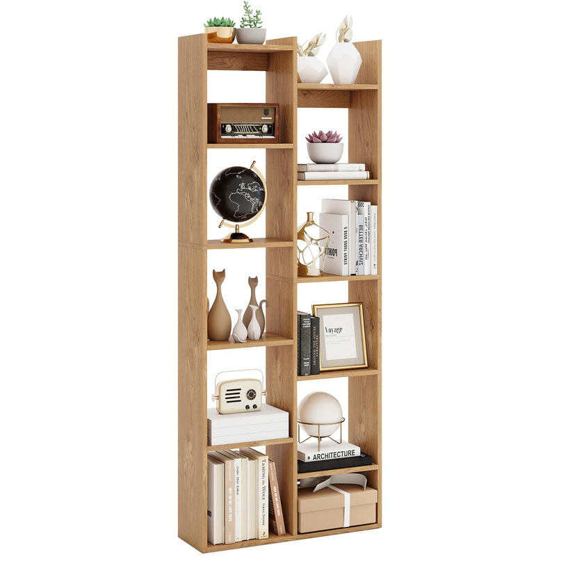 Giantex 11 Tier Bookcase with Staggered Shelves for Home Living Room Office