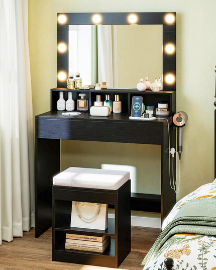 Vanity Desk with Mirror and Lights for Bedroom Small Space