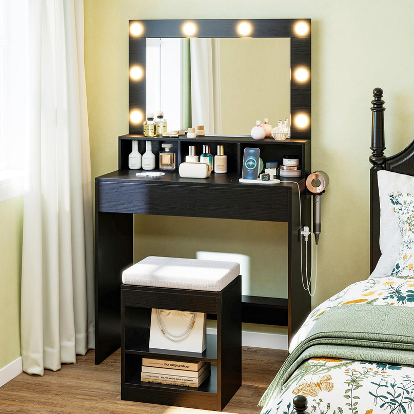 Vanity Desk with Mirror and Lights for Bedroom Small Space