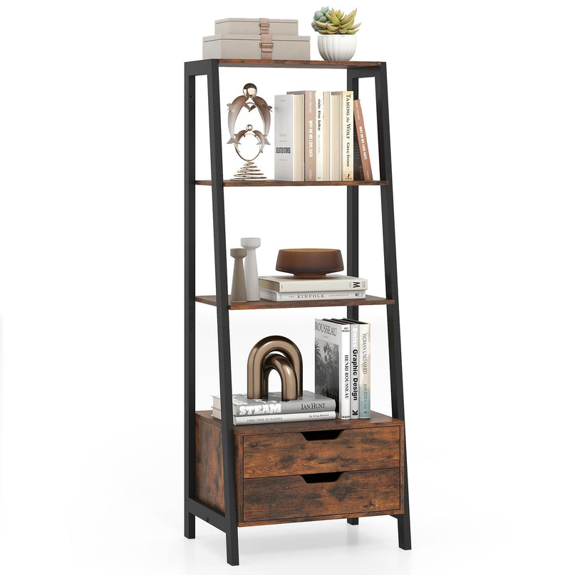 Giantex 4 Tier Bookshelf with 2 Drawers for Study