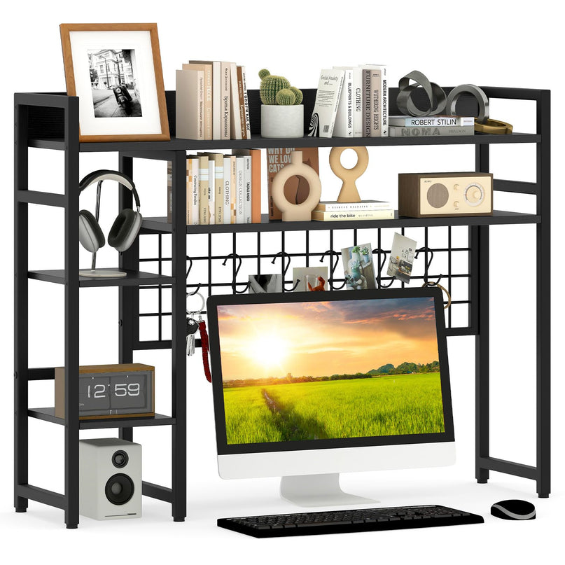 Giantex Desktop Bookshelf with 6 Movable Hooks for Home Office Dorm