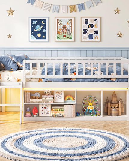 GIANTEX Low Loft Bed Twin Size with LED Lights