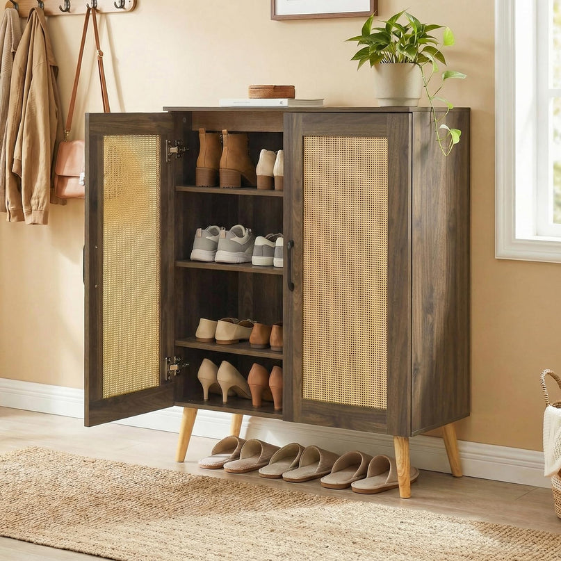 Meuble de rangement pour chaussures Giantex à 4 niveaux en rotin avec étagères amovibles