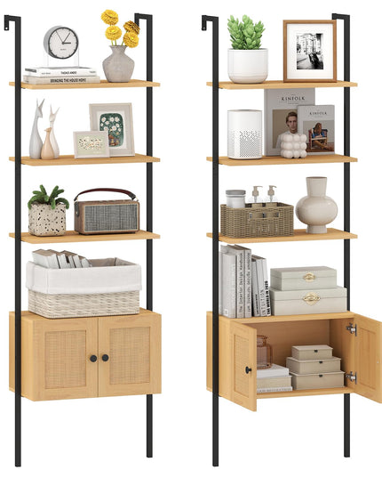 Giantex 5 Tier Ladder Bookcase with Rattan Cabinet