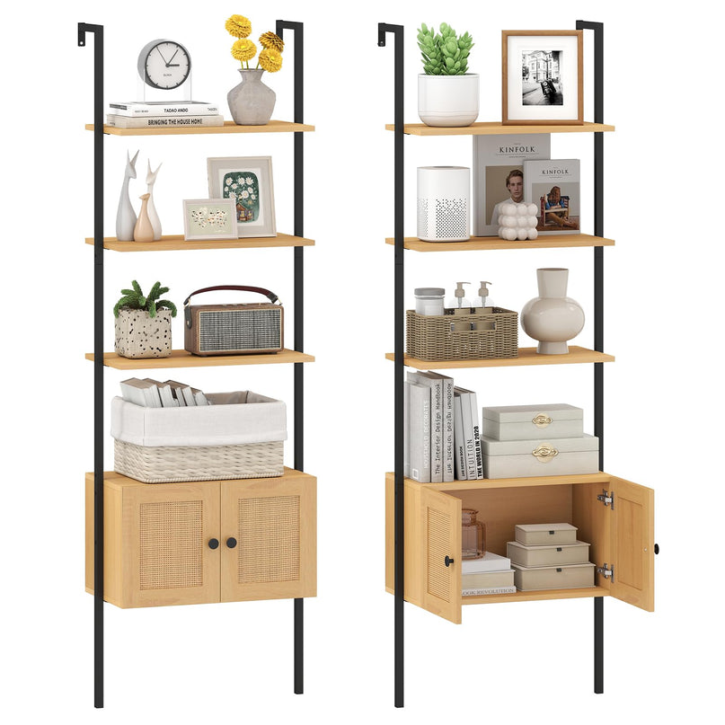 Giantex 5 Tier Ladder Bookcase with Rattan Cabinet