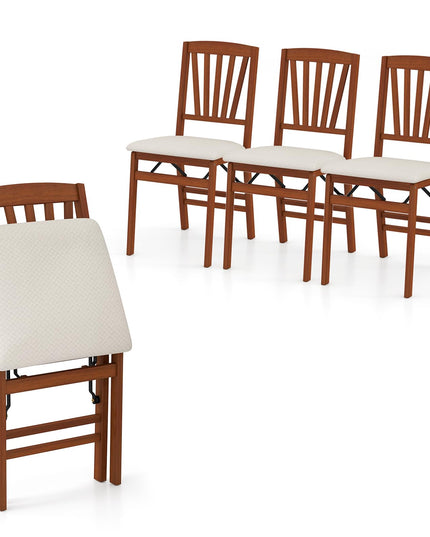 Giantex Folding Dining Chairs Set of 2/4, Modern Kitchen Chairs w/Padded Seat & Slatted Backrest, Rubber Wood Frame