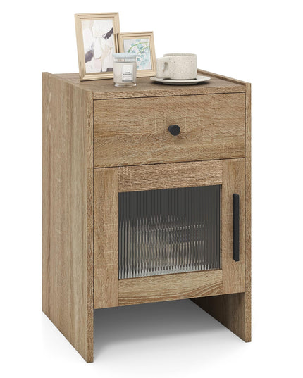 Table d'appoint rustique Giantex Farmhouse 16 pouces avec porte et tiroir ondulés en PC