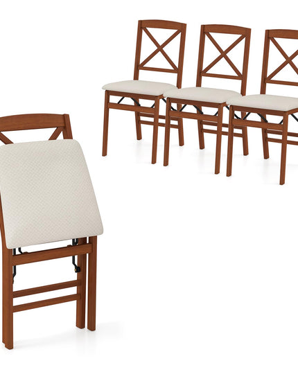 Giantex Folding Dining Chairs Set of 2/4, Modern Kitchen Chairs w/Padded Seat & Cross Backrest