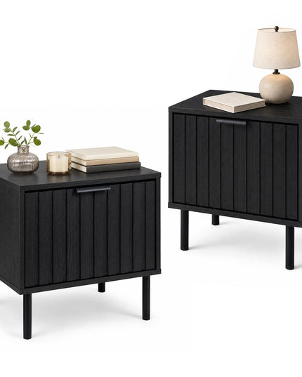 GIANTEX Black Modern Nightstand w/Vertical-Striped Storage Drawer