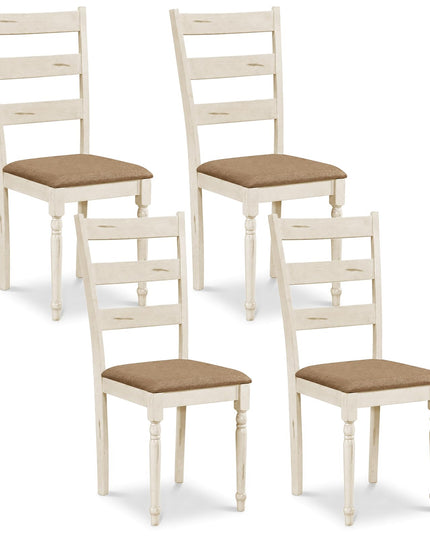 GIANTEX Farmhouse Ladder Back Kitchen Chairs | Upholstered Dining Room Chair w/Soft Padded Seat & Ergonomic Backrest