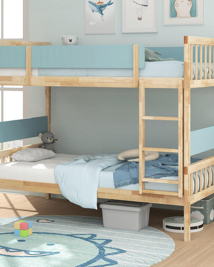 Giantex Wood Bunk Bed Twin Over Twin, Solid Wood Bunk Bed Frame with Ladder & Safety Guardrails