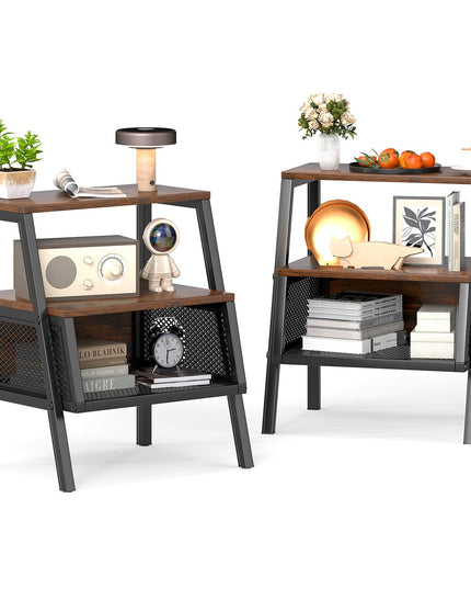 Giantex Industrial Nightstand w/Sturdy Trapezoidal Metal Frame