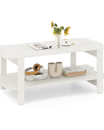 Giantex Modern Coffee Table with Slatted Design for Small Spaces
