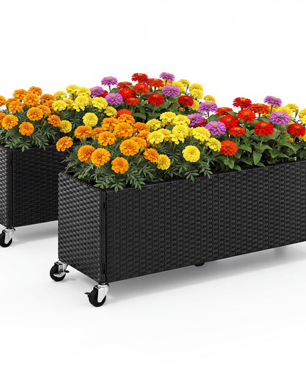 GIANTEX Wicker Raised Garden Bed w/Wheels for Vegetable Flower Herb Porch Balcony