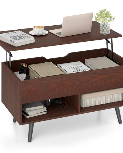Giantex Lift Top Coffee Table w/Hidden Compartment & 2 Open Shelves