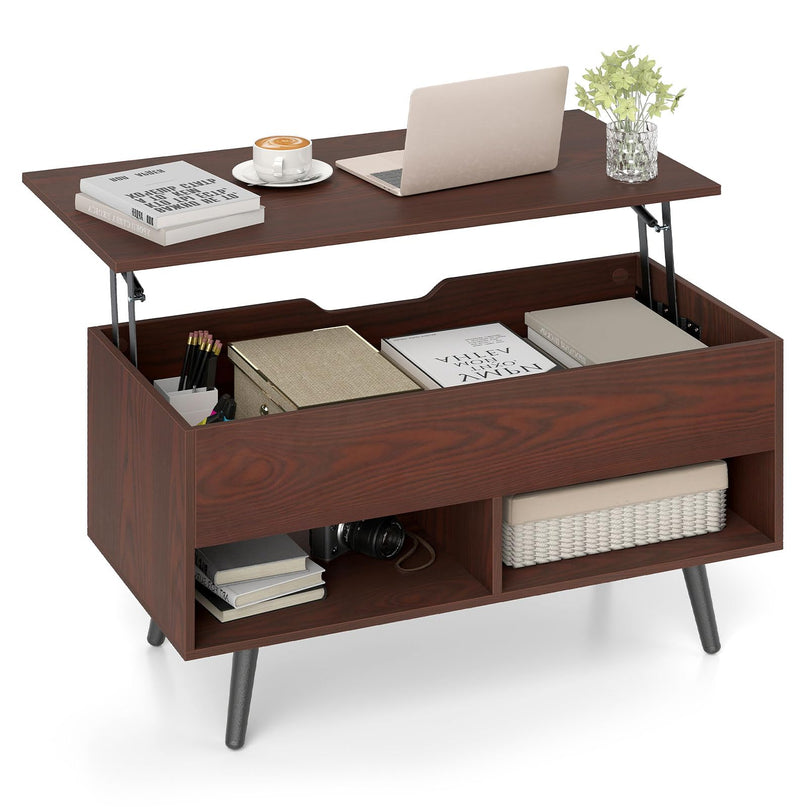 Giantex Lift Top Coffee Table w/Hidden Compartment & 2 Open Shelves