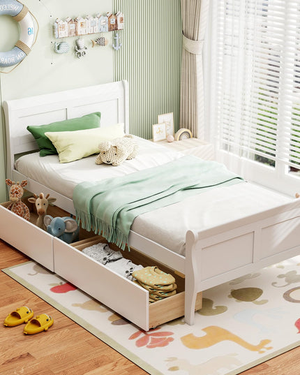 Giantex Twin Bed with 2 Storage Drawers for Kids Teens Adults