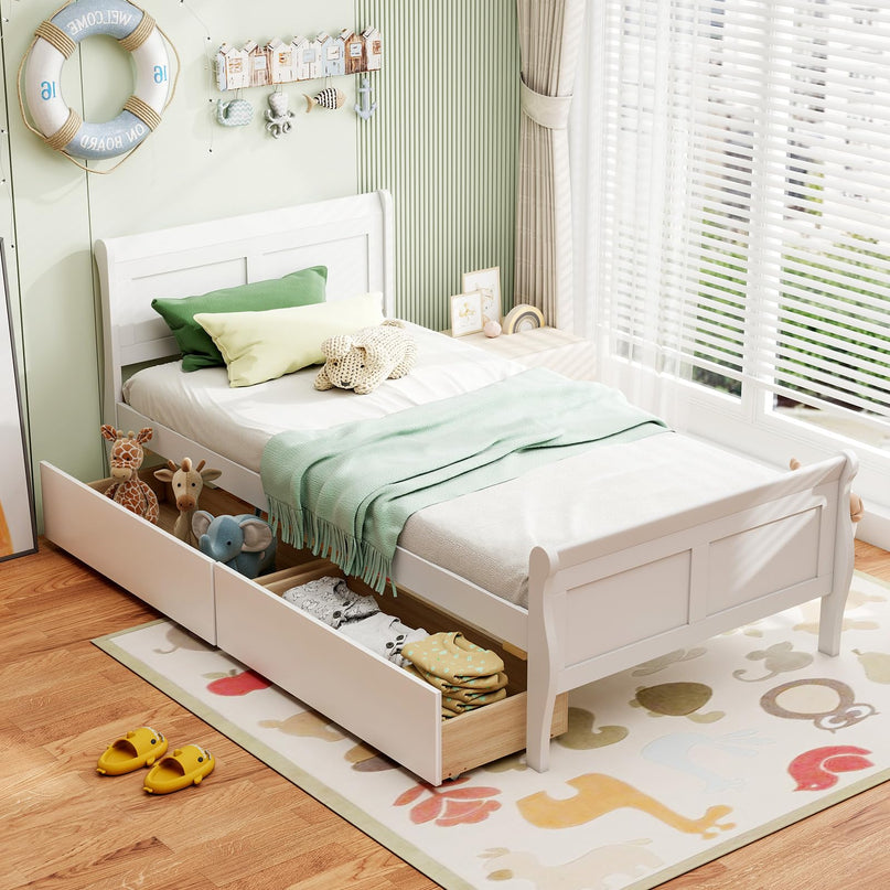 Giantex Twin Bed with 2 Storage Drawers for Kids Teens Adults