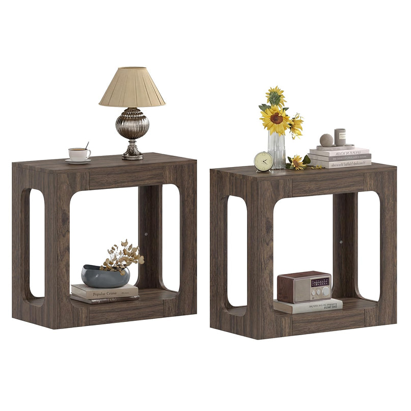 Giantex 2 Tier Farmhouse Side Table with Open Storage Shelf