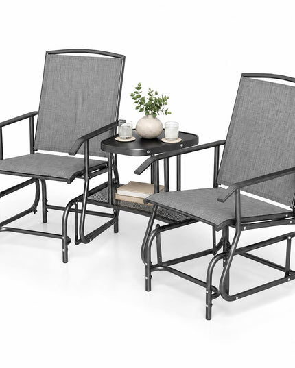 GIANTEX Outdoor Glider Chairs with 2-Tier Center Table