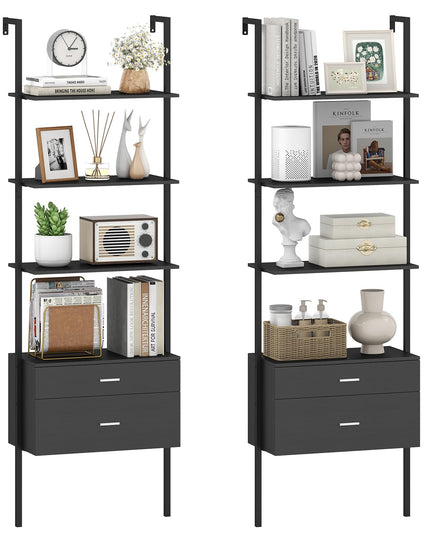 Giantex 6 Tier Ladder Bookcase with 2 Drawers for Living Room
