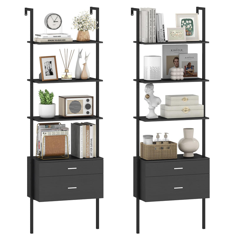Giantex 6 Tier Ladder Bookcase with 2 Drawers for Living Room
