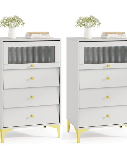 Giantex 3 Drawer Dresser, Modern Storage Cabinet w/Flip Up Fluted Glass Door & Pull-Out Drawers