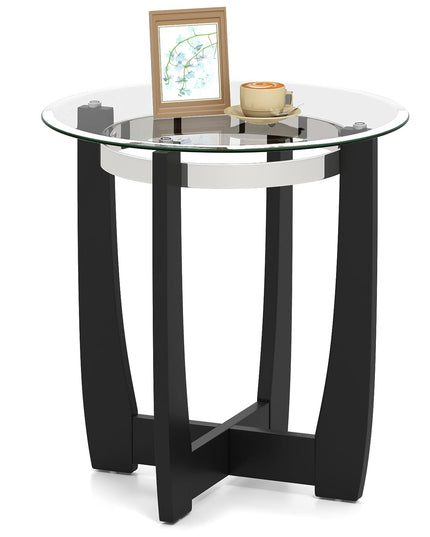Giantex Round Glass End Table - 24’’ Side Table with Tempered Glass Top