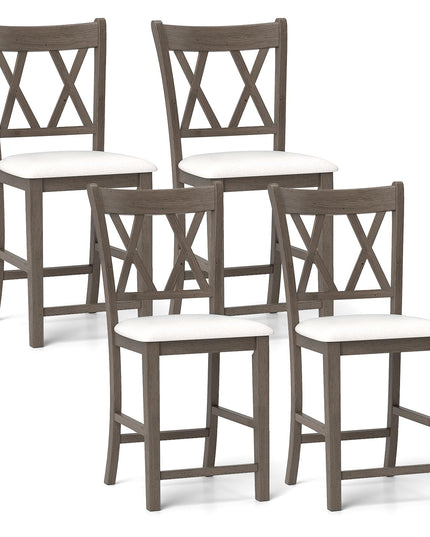 Giantex Wood Bar Stools Set of 2/4, 24" Counter Height Bar Stools w/Cross Back & Linen Fabric Upholstered Seat