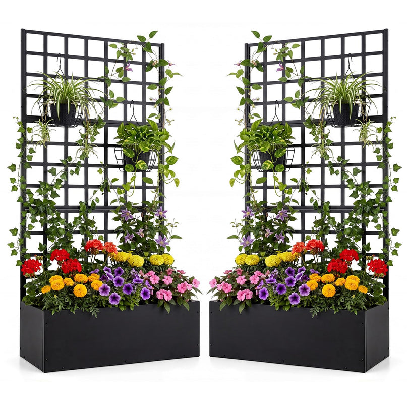 Giantex 36" x 16" x 77" Metal Raised Garden Bed with Trellis
