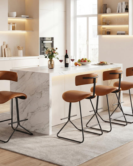 Giantex 25" Faux Leather Upholstered Armless Counter Height Chairs with Metal Legs & Footrest