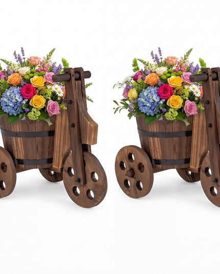 Support pour plantes en bois rustique Giantex avec 3 roues et trou de drainage pour fleurs, herbes et légumes
