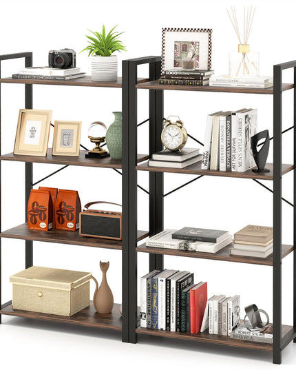 Giantex 4-Tier Bookshelf, Industrial Bookcase with Open Shelves, Metal Frame, 2 Anti-Toppling Kits